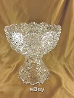 1890s ANTIQUE ABP AMERICAN BRILLIANT DEEP CUT GLASS 11 PUNCH BOWL w MATCH STAND