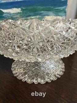1890s American Brilliant Cut Hawkes Russian Cut Glass 13.5 Punch Bowl & Stand