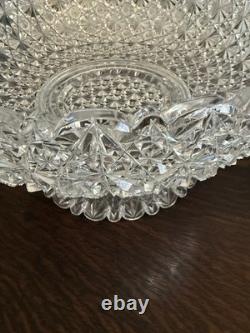 1890s American Brilliant Cut Hawkes Russian Cut Glass 13.5 Punch Bowl & Stand
