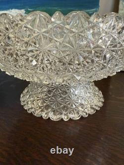 1890s American Brilliant Cut Hawkes Russian Cut Glass 13.5 Punch Bowl & Stand