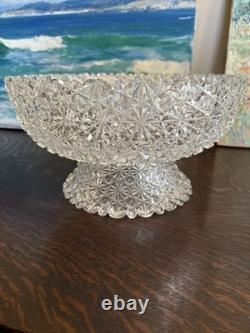 1890s American Brilliant Cut Hawkes Russian Cut Glass 13.5 Punch Bowl & Stand