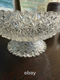 1890s American Brilliant Cut Hawkes Russian Cut Glass 13.5 Punch Bowl & Stand