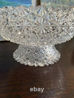 1890s American Brilliant Cut Hawkes Russian Cut Glass 13.5 Punch Bowl & Stand