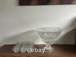 1894 EAPG Mckee Cut Glass Punch Bowl With Base & 12 Cups