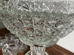 1894 EAPG Mckee Cut Glass Punch Bowl With Base & 12 Cups