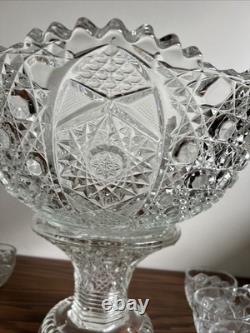 1894 EAPG Mckee Cut Glass Punch Bowl With Base & 12 Cups