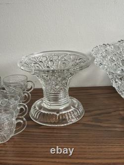 1894 EAPG Mckee Cut Glass Punch Bowl With Base & 12 Cups