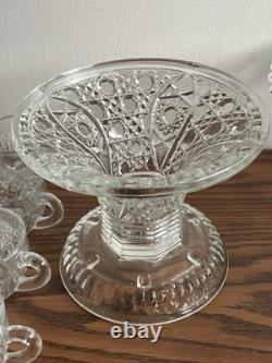 1894 EAPG Mckee Cut Glass Punch Bowl With Base & 12 Cups