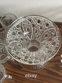 1894 EAPG Mckee Cut Glass Punch Bowl With Base & 12 Cups