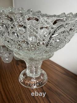 1894 EAPG Mckee Cut Glass Punch Bowl With Base & 12 Cups