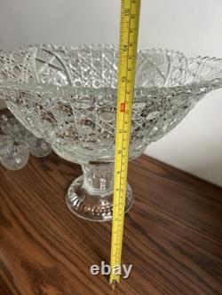 1894 EAPG Mckee Cut Glass Punch Bowl With Base & 12 Cups