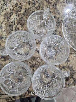1894 EAPG Mckee Cut Glass Punch Bowl With Base & 9 Cups