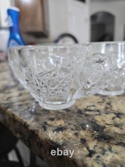 1894 EAPG Mckee Cut Glass Punch Bowl With Base & 9 Cups