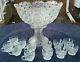1894 Press Cut Pedestal Punch Bowl with Cups Button Pattern Marked MINT