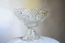 1900s Imperial Glass Broken Arches Pressed Glass Punch Bowl on Stand