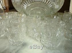 1908 EAPG PRESSED GLASS SLEWED HORSESHOE RADIANT DAISY U. S GLASS CO. PUNCH BOWL
