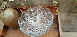 1909 EAPG Antique Millersburg Glass Co Clear Pressed Glass Punch Bowl OHIO STAR