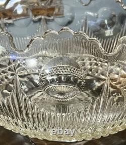 1910-20's Antique US Glass Manhattan Clear Tiffin Franciscan Bullseye Punch Bowl
