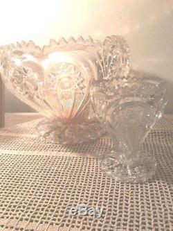 1920 ABPG Imperial Footed Zippered Heart Punch Bowl with matching 8 Flower Vase