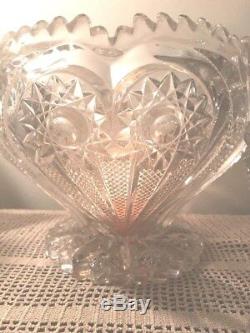 1920 ABPG Imperial Footed Zippered Heart Punch Bowl with matching 8 Flower Vase