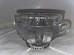 1930's Fostoria Sunray Clear Glass Punch Bowl Under Tray and Cups 12 Piece set