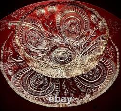 1930s LE Smith Punch Bowl Set (12 Cups) Pinwheel & Star Design Mint condition