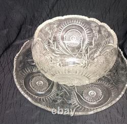 1930s LE Smith Punch Bowl Set (16 Cups) Pinwheel & Star Design Mint condition