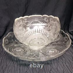 1930s LE Smith Punch Bowl Set (16 Cups) Pinwheel & Star Design Mint condition