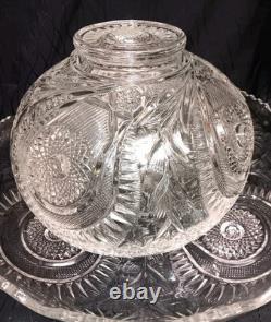 1930s LE Smith Punch Bowl Set (16 Cups) Pinwheel & Star Design Mint condition