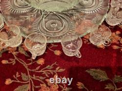 1935 Vintage LE Smith Co. Slewed Horseshoe Radiant Daisy /Peacock Punch Bowl Set
