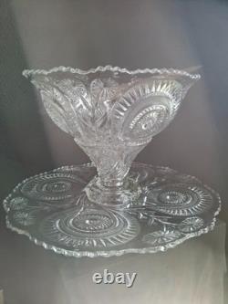 1935 Vintage LE Smith Pinwheel and Stars 3 Piece Punch Bowl with Platter & Stand