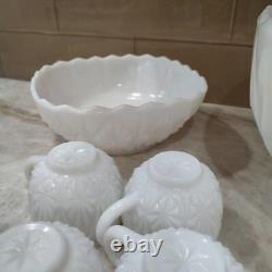 1940s Hazel Atlas Williamsport Milk Glass Punch Bowl, 14 cups, 1 Small Bowl