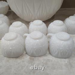 1940s Hazel Atlas Williamsport Milk Glass Punch Bowl, 14 cups, 1 Small Bowl