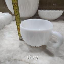 1940s Hazel Atlas Williamsport Milk Glass Punch Bowl, 14 cups, 1 Small Bowl