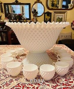 1950's WHITE HOBNAILFENTON CHARISH PUNCH SET w. 12 CUPSNO LADEL#3712-MI