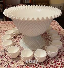 1950's WHITE HOBNAILFENTON CHARISH PUNCH SET w. 12 CUPSNO LADEL#3712-MI