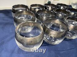 1950s Dorothy Thorpe Silver Band Punch Bowl with 12 Rolly Polly Cups