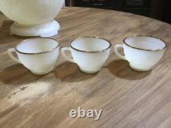 1950s SANDWICH IVORY Anchor Hocking White MILK GLASS Punch Bowl & Stand 12 cups