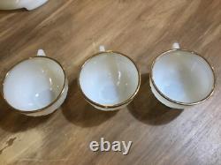1950s SANDWICH IVORY Anchor Hocking White MILK GLASS Punch Bowl & Stand 12 cups