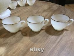 1950s SANDWICH IVORY Anchor Hocking White MILK GLASS Punch Bowl & Stand 12 cups