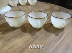 1950s SANDWICH IVORY Anchor Hocking White MILK GLASS Punch Bowl & Stand 12 cups