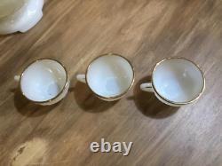1950s SANDWICH IVORY Anchor Hocking White MILK GLASS Punch Bowl & Stand 12 cups