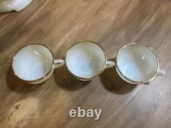 1950s SANDWICH IVORY Anchor Hocking White MILK GLASS Punch Bowl & Stand 12 cups