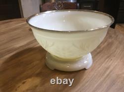 1950s SANDWICH IVORY Anchor Hocking White MILK GLASS Punch Bowl & Stand 12 cups