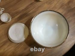 1950s SANDWICH IVORY Anchor Hocking White MILK GLASS Punch Bowl & Stand 12 cups