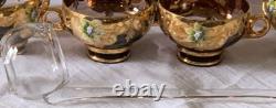 1960s ITALY BLOWN GLASS CRYSTAL PUNCH BOWL/6 HANDLED PUNCH CUPS/LADLE RARE