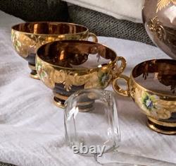 1960s ITALY BLOWN GLASS CRYSTAL PUNCH BOWL/6 HANDLED PUNCH CUPS/LADLE RARE