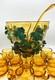 1960s Italian Blown Glass Punch Bowl Set Honey Amber Tole Metal Grape Vine Stand