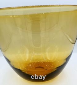 1960s Italian Blown Glass Punch Bowl Set Honey Amber Tole Metal Grape Vine Stand