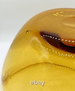 1960s Italian Blown Glass Punch Bowl Set Honey Amber Tole Metal Grape Vine Stand